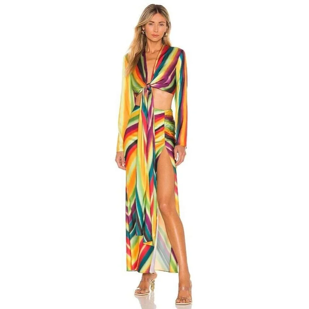 Ronny Kobo Angie Skirt Multi Color Maxi High Slit